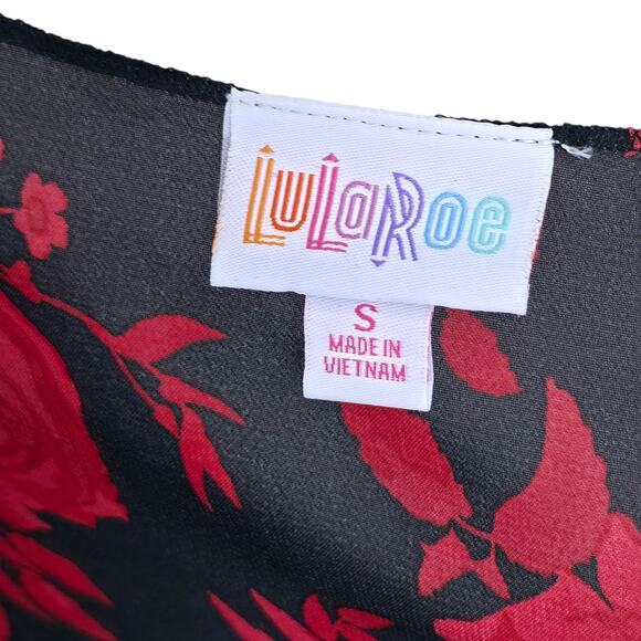 LuLaRoe Shirley Kimono Small Roses Red Black Floral Chiffon Long Duster Coverup - Picture 8 of 9